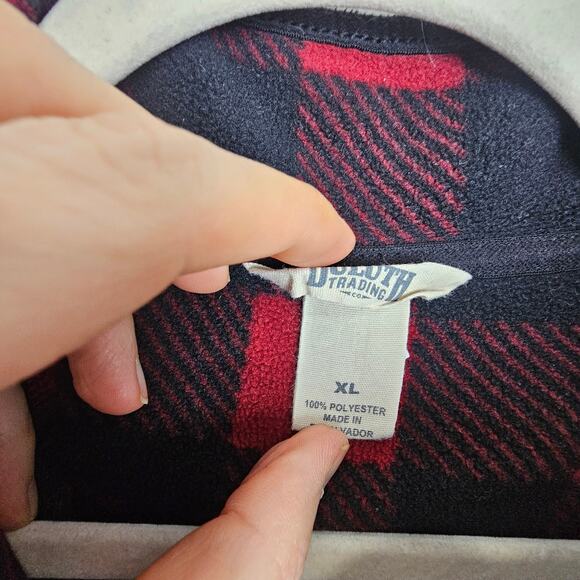 Duluth Trading Co. Red Black Checker Fleece Pullover Sweater Henley Top Men XL - Picture 6 of 7